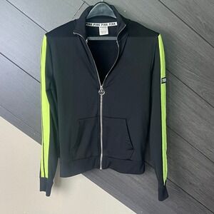 Victoria's Secret PINK Women's Full‎ Zip Track Jacket XS Black Neon Green Logo